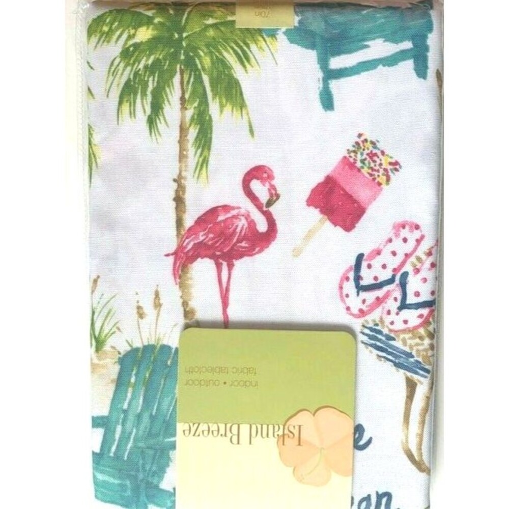 Island Paradise Tropical Fabric Tablecloth 70 Round Spill-Proof Beach House